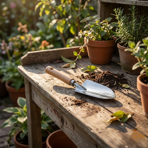 Stainless Steel Garden Trowel with Wooden Handle & Depth Markings