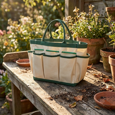 Garden Tool Bag with Multiple Exterior Pockets and Durable Handles for Yard Work