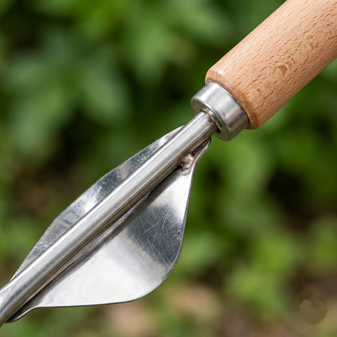 Hand Weeding Tool with Wooden Handle and V-Notch Fork Tip for Garden and Lawn Maintenance