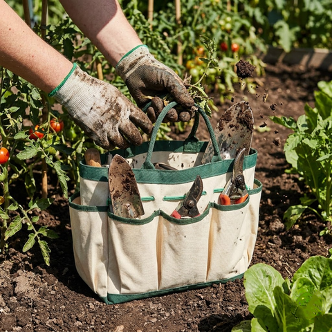 Garden Tool Bag with Multiple Exterior Pockets and Durable Handles for Yard Work