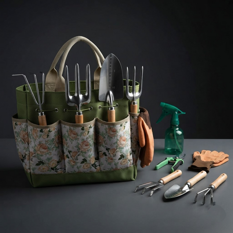 Garden Tool Bag Set with Organizer Tote and Wooden Handle Hand Tools
