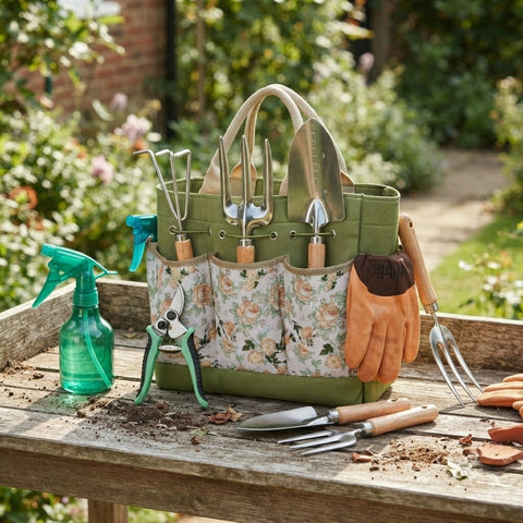 Garden Tool Bag Set with Organizer Tote and Wooden Handle Hand Tools