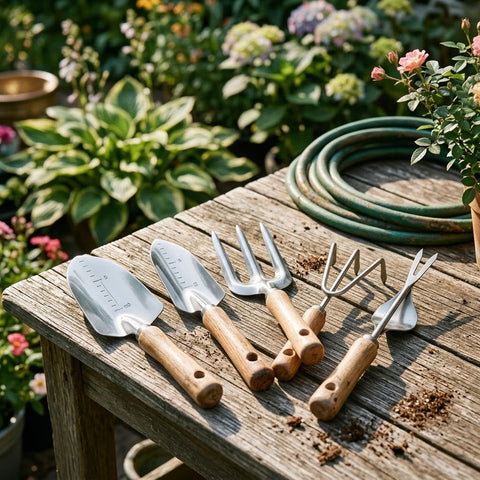 Ergonomic Wooden Handle Garden Hand Tool Set for Planting and Weeding