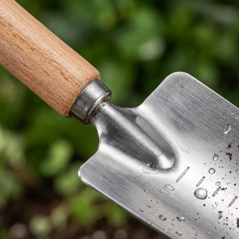 Stainless Steel Garden Trowel with Wooden Handle & Depth Markings