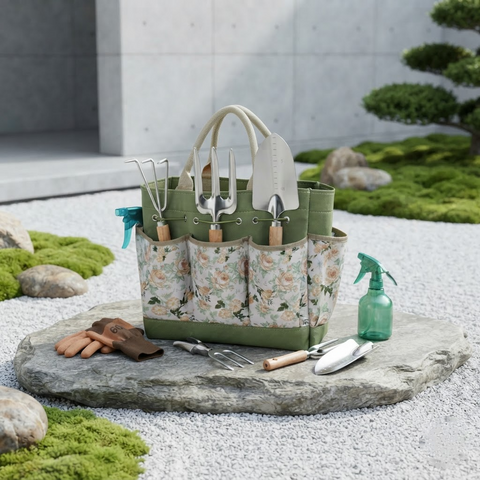 Garden Tool Bag Set with Organizer Tote and Wooden Handle Hand Tools