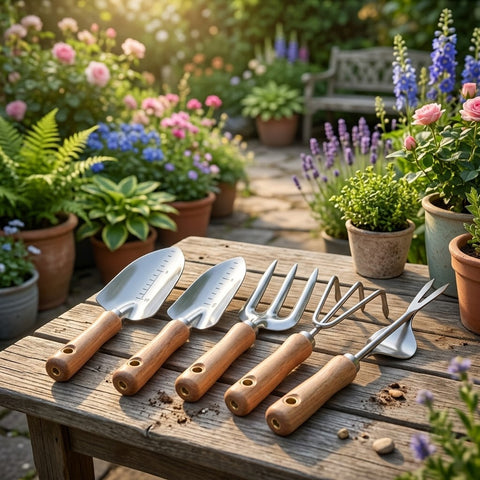 Ergonomic Wooden Handle Garden Hand Tool Set for Planting and Weeding